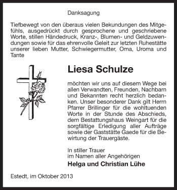 Traueranzeige von Liesa Schulze von Uelzen