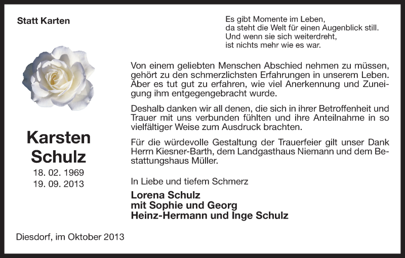  Traueranzeige für Karsten Schulz vom 12.10.2013 aus Uelzen
