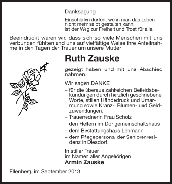 Traueranzeige von Ruth Zauske von Uelzen