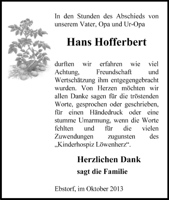 Traueranzeige von Hans Hofferbert von Uelzen