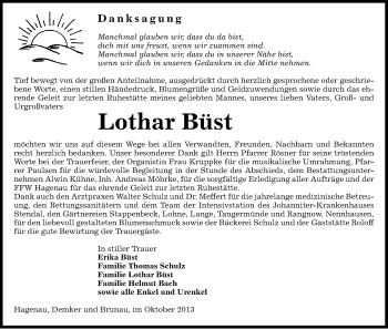 Traueranzeige von Lothar Büst von Uelzen