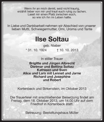 Traueranzeige von Ilse Soltau von Uelzen