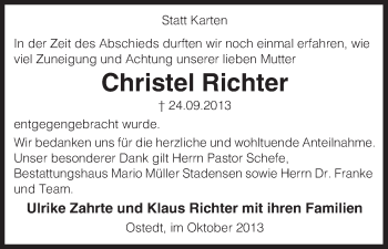 Traueranzeige von Christel Richter von Uelzen