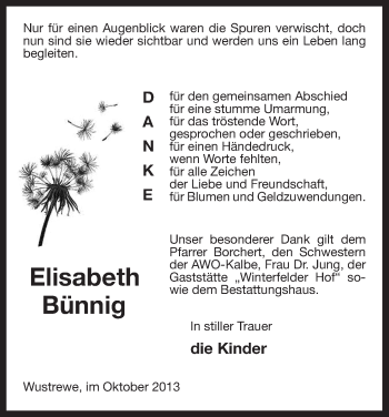 Traueranzeige von Elisbeth Bünnig von Uelzen