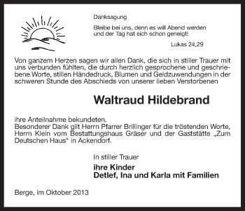 Traueranzeige von Waltraud Hildebrand von Uelzen