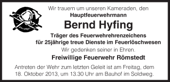 Traueranzeige von Bernd Hyfing von Uelzen