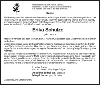 Traueranzeige von Erika Schulze von Uelzen