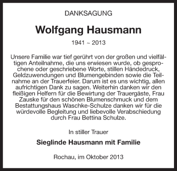 Traueranzeige von Wolfgang Hausmann von Uelzen