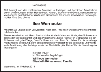 Traueranzeige von Ilse Wernecke von Uelzen