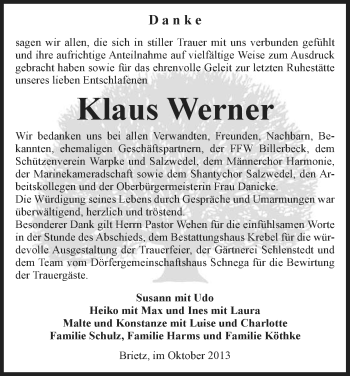 Traueranzeige von Klaus Werner von Uelzen