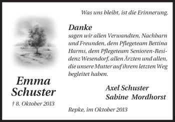 Traueranzeige von Emma Schuster von Uelzen