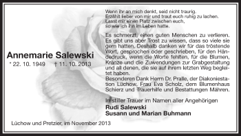 Traueranzeige von Annemarie Salewski von Uelzen