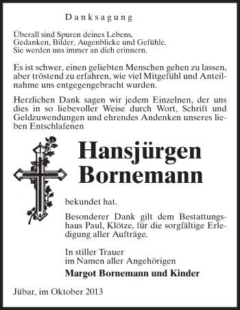 Traueranzeige von Hansjürgen Bornemann von Uelzen