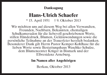 Traueranzeige von Hans-Ulrich Schaefer von Uelzen