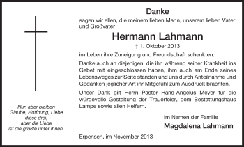 Traueranzeige von Hermann Lahmann von Uelzen