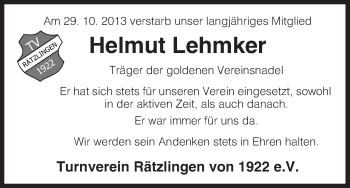 Traueranzeige von Helmut Lehmker von Uelzen