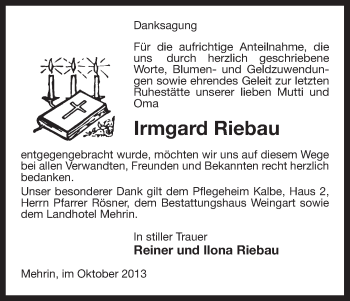 Traueranzeige von Irmgard Riebau von Uelzen