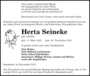 Traueranzeige von Herta Seineke von Uelzen