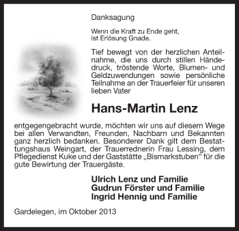 Traueranzeige von Hans-Martin Lenz von Uelzen