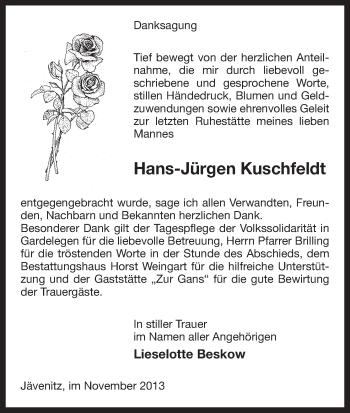 Traueranzeige von Hans-Jürgen Kuschfeldt von Uelzen