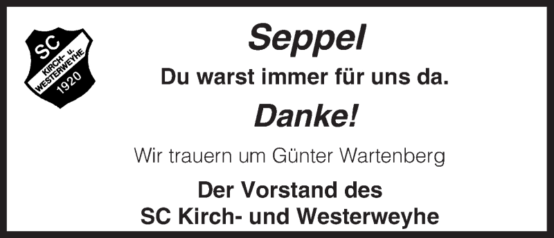  Traueranzeige für Günter Wartenberg vom 09.11.2013 aus Uelzen