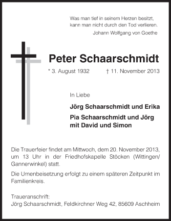 Traueranzeige von Peter Schaarschmidt von Allgemeine Zeitung Uelzen