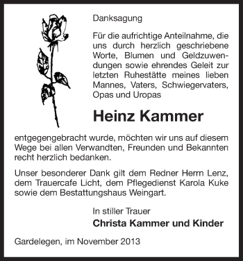 Traueranzeige von Heinz Kammer von Uelzenh