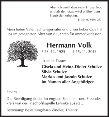 Traueranzeige von Hermann Volk von Uelzenh