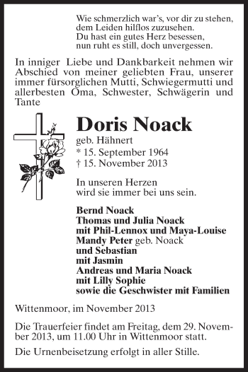 Traueranzeige von Doris Noack von Uelzen