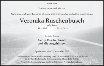 Traueranzeige von Veronika Ruschenbusch von Uelzen