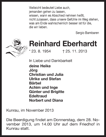 Traueranzeige von Reinhard Eberhardt von Uelzen