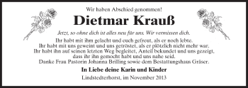 Traueranzeige von Dietmar Krauß von Uelzen