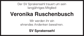 Traueranzeige von Veronika Ruschenbusch von Uelzen