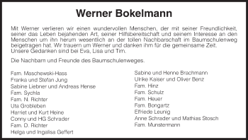 Traueranzeige von Werner Bokelmann von Uelzen
