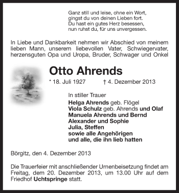 Traueranzeige von Otto Ahrends von Uelzen