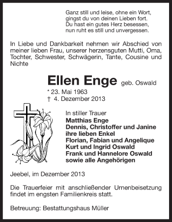 Traueranzeige von Ellen Enge von Uelzen