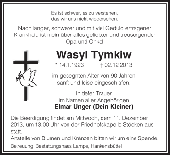 Traueranzeige von Wasyl Tymkiw von Uelzen