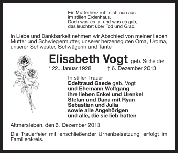 Traueranzeige von Elisabeth Vogt von Uelzen