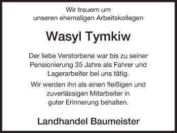 Traueranzeige von Wasyl Tymkiw von Uelzen