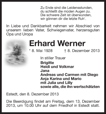 Traueranzeige von Erhard Werner von Uelzen