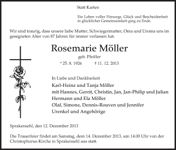 Traueranzeige von Rosemarie Möller von Uelzen