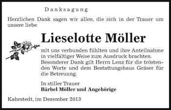 Traueranzeige von Lieselotte Möller von Uelzen