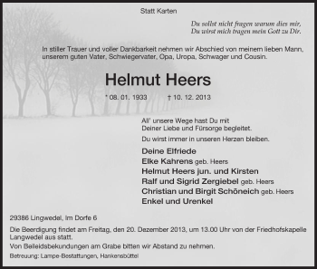 Traueranzeige von Helmut Heers von Uelzen