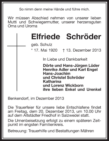 Traueranzeige von Elfriede Schröder von Uelzen