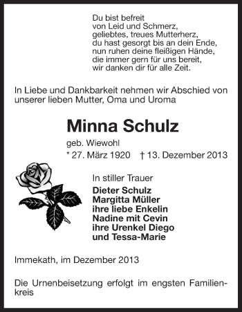 Traueranzeige von Minna Schulz von Uelzen