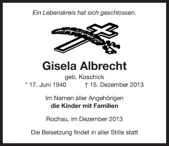 Traueranzeige von Gisela Albrecht von Uelzen