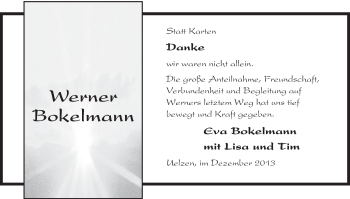 Traueranzeige von Werner Bokelmann von Uelzen