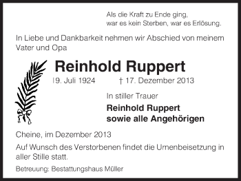 Traueranzeige von Reinhold Ruppert von Uelzen