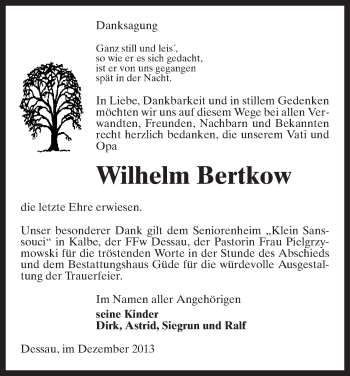 Traueranzeige von Wilhelm Bertkow von Uelzen