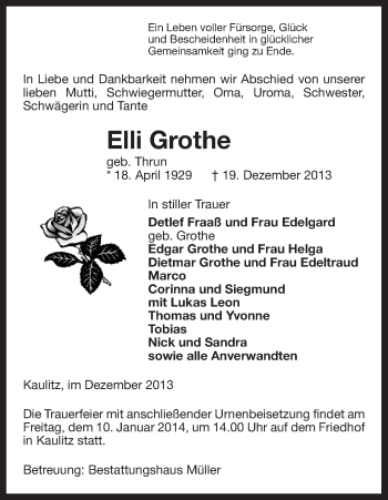 Traueranzeige von Elli Grothe von Uelzen